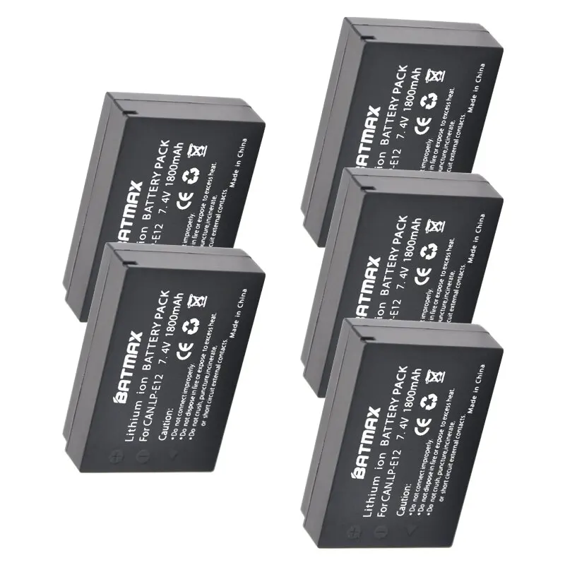 5Pcs 1800mAh LP-E12 LPE12 LP E12 Camera Battery For Canon EOS 100D Kiss X7 Rebel SL1 EOS M10 DSLR Battery