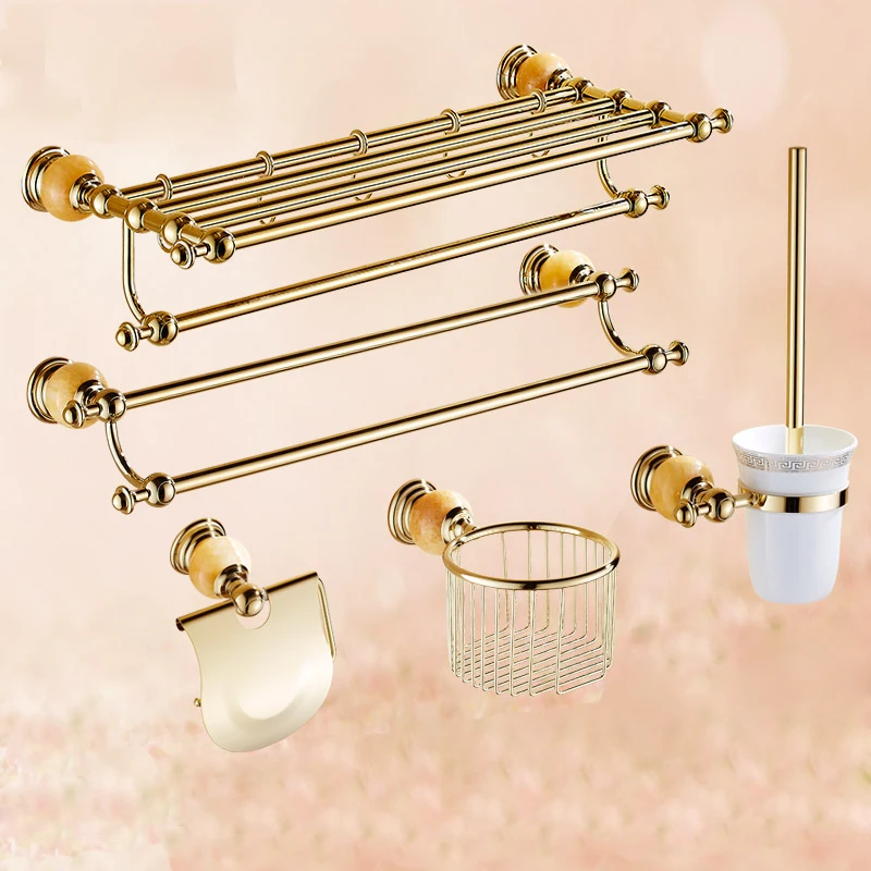 

Bathroom Accessories Set, Brass Paper Holder,Towel Bar,Towel Rack,Toilet Brush Holder, Corner Shelf,Gold Bathroom Hardware set