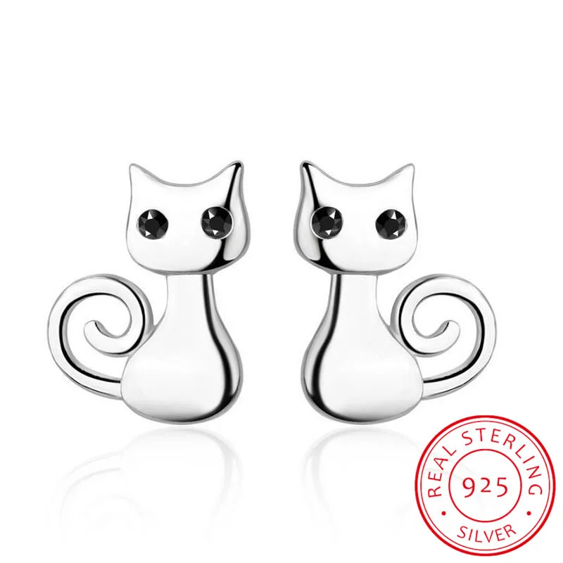 Cat Collection 925 Sterling Silver Sticky Cat Animal Small Stud Earrings For Women Fashion Sterling Silver Jewelry Sce450