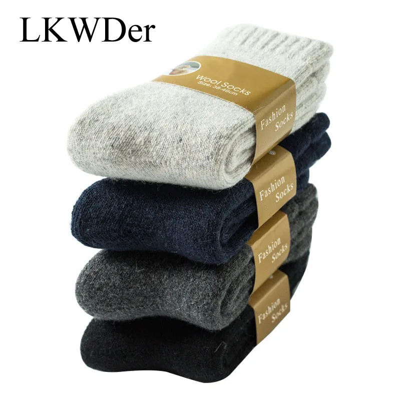 

LKWDer 3 Pairs Men's Wool Socks Winter Super Thick Warm Solid Color Black Woolen Thermal Male Casual Sleep Socks Men Calcetines