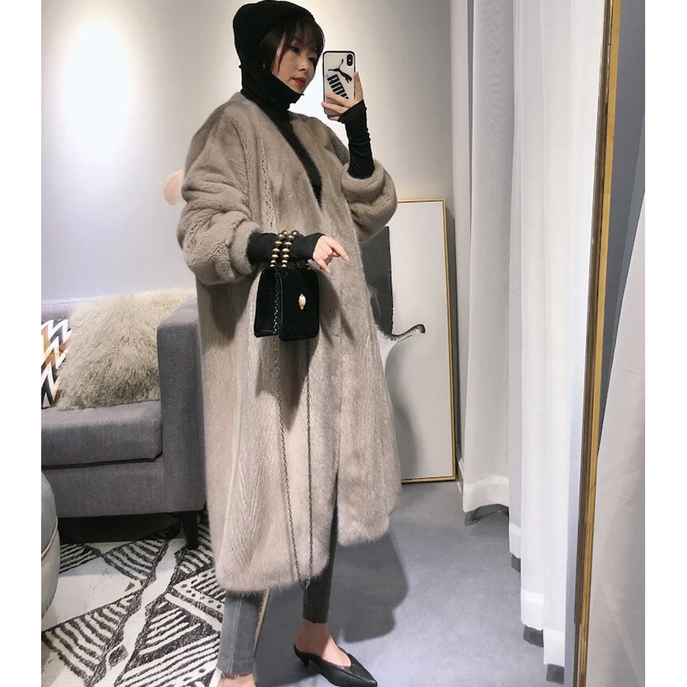 ผู้หญิงนําเข้าทั้งหนัง Mink FUR Coat ผู้หญิงยาวเสื้อขนสัตว์ผู้หญิงฤดูใบไม้ร่วงและฤดูหนาวใหม่ WARM JACKET