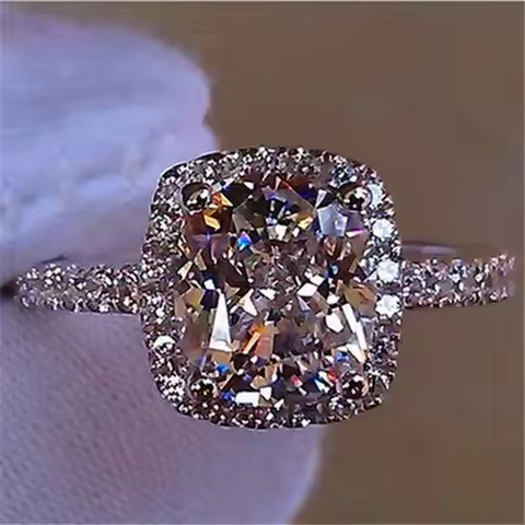 Luxury Female Girl Big Crystal CZ Stone Ring Silver Color White Blue Purple Green Wedding Rings For Women