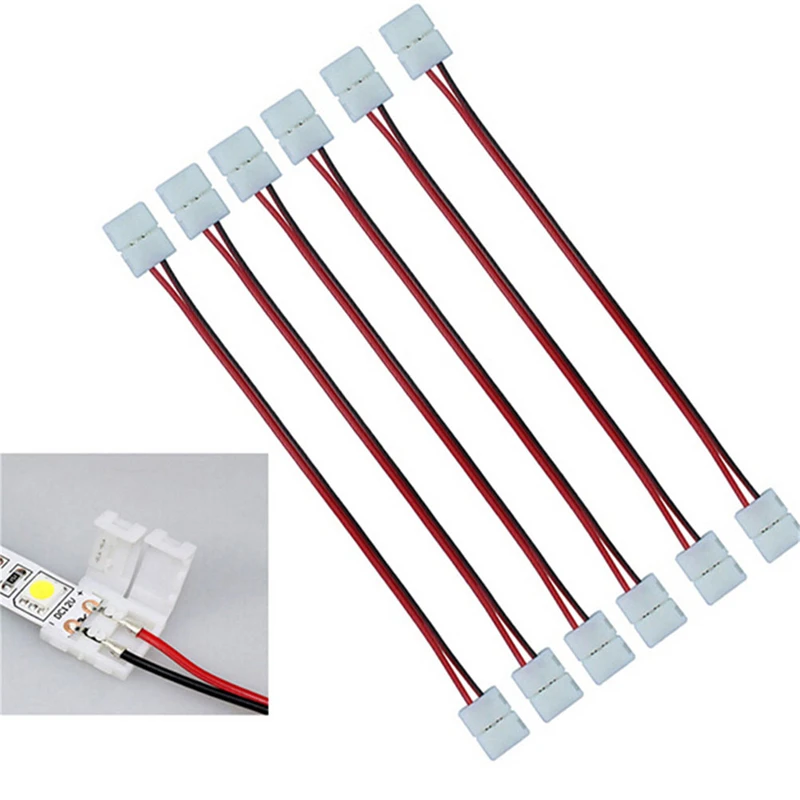 10Pcs/lot 8mm/10 Mm 2 Pin Led Strip Connector For Single Color Led Strip 3528/5050 Easy Connect  No Need Soldering Connectors