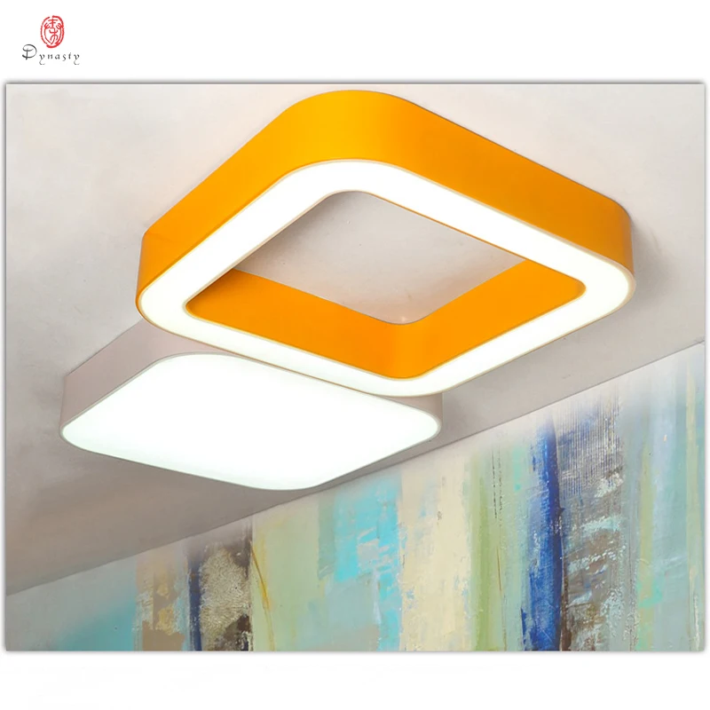 Aluminum Square Ceiling Lights Design LED Colorful Hanging Light Ring Pattern Decorative Home Restaurant Club Reception Lighting