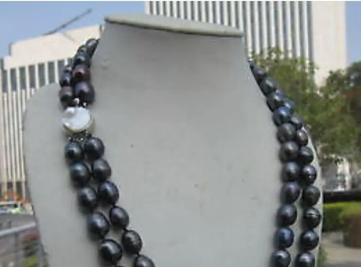 

beautiful 2 rows AAA 11-13MM tahitian black PEARL NECKLACE 17-18"