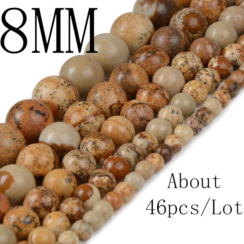 Chanfar Brown Round Picture Stone Beads Natural Stone Beads for Jewelry making 4/6/8/10/12mm