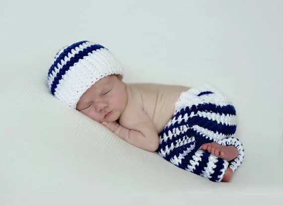 

new crochet Newborn Striped sailor hat, with Anchors pants baby sets, baby Beanies newborn Photography Props 100% cotton