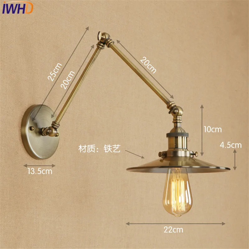 Long Arm Brass Wall Light LED Antique Industrial Retro Vintage Wall Lamp Edison Style Lighting Applique Murale Luminaire