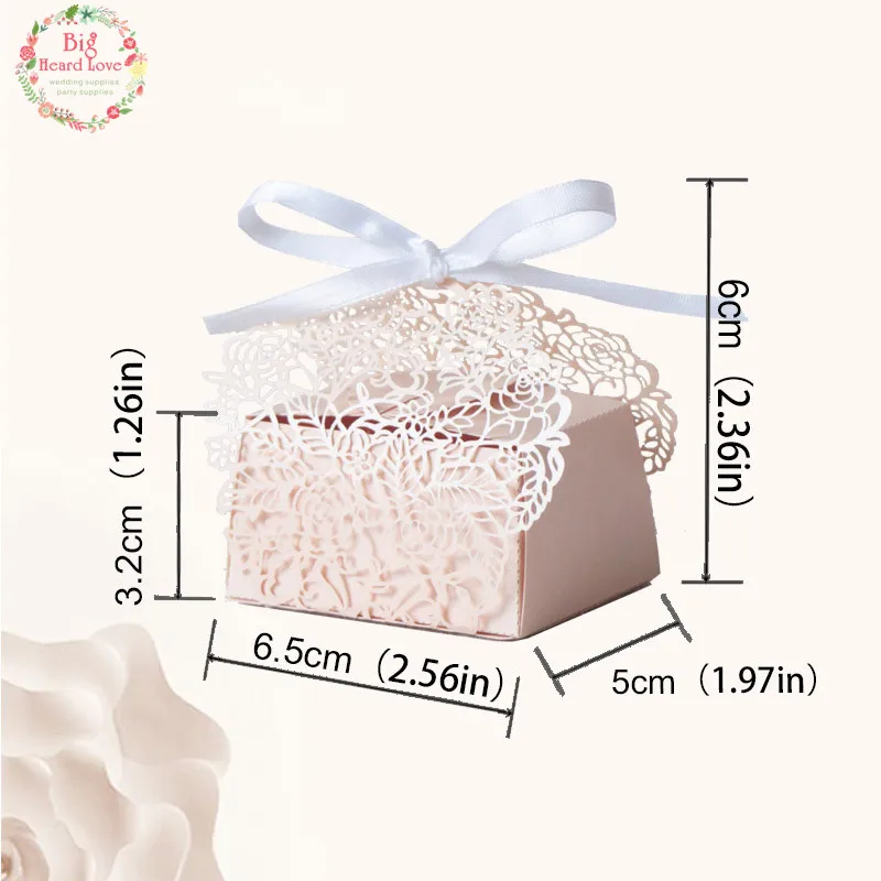 50pcs/lots Roses Flowers Laser Cut Favor Candy Box Wedding Box with Ribbons Bride Party Shower Wedding Party Favors Gifts Box