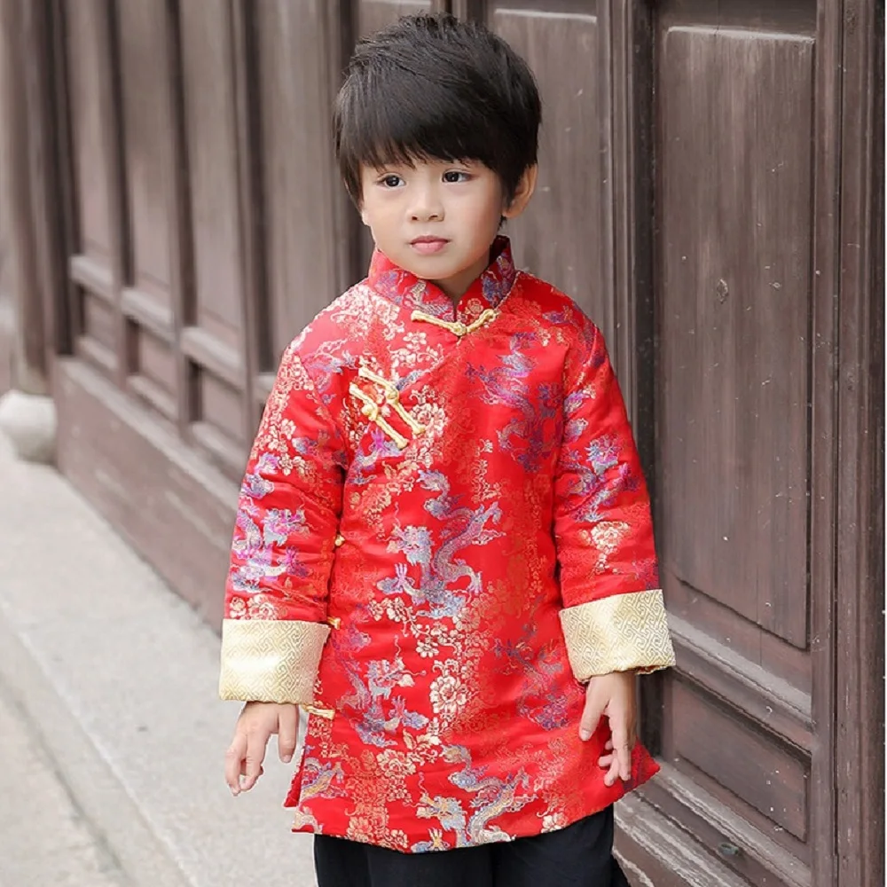 Chinese Spring Festival Children Coat Boys Clothes Dragon Red Party Costume Baby Boys Down Jackets Kids Outfit Outerwear Quilted