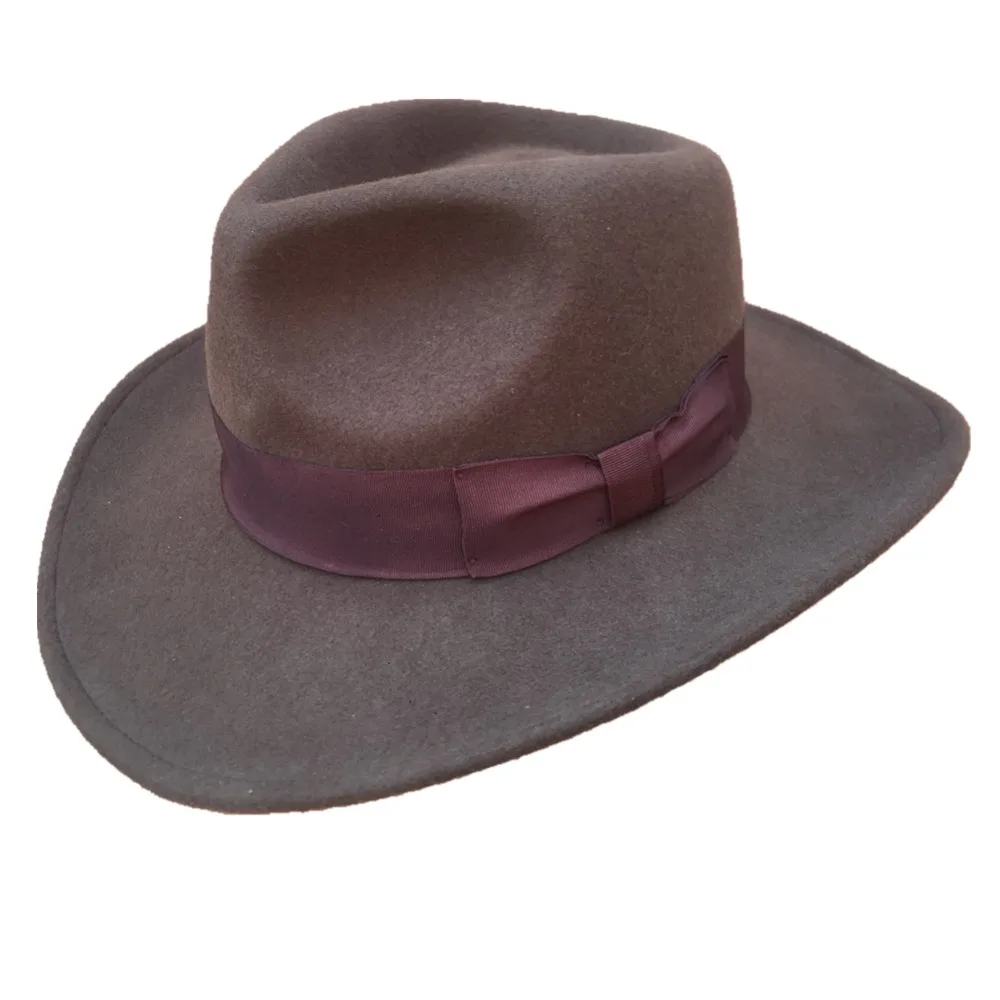 Wool Felt Brown Fur Crushable Cowboy Fedora Hats Indiana Jones Outback Hat -Strong Package