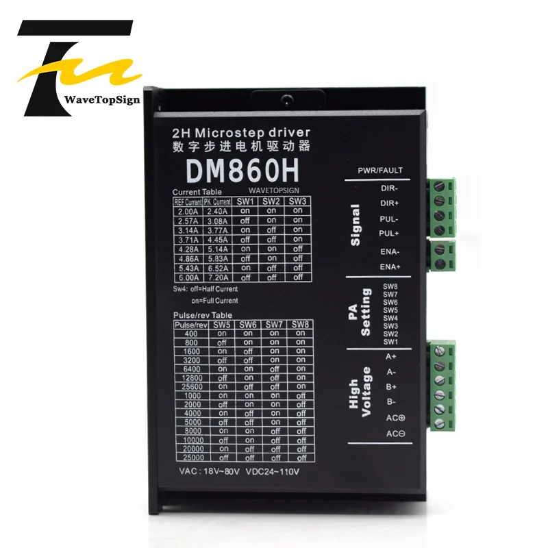 Wavetopsign 2-fazowy sterownik silnika krokowego DM860H Napięcie wejściowe 24-110VDC 18V-80VAC Dopasowanie do silnika krokowego 57 86 Nema23 Nema 34