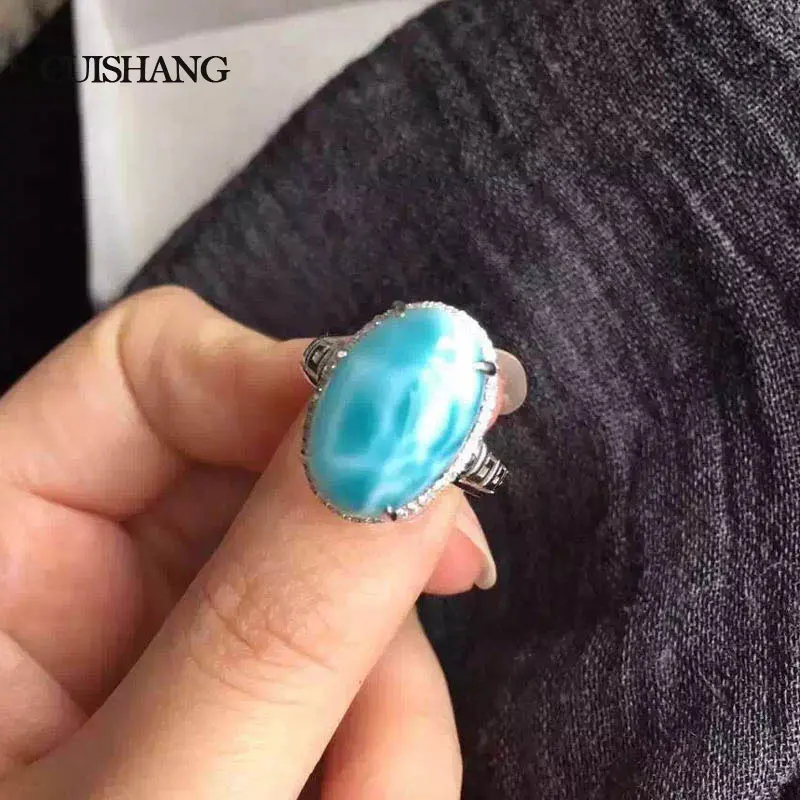 

CSJ Larimar Rings Real 925 Sterling Silver Natural Blue Caribbean Larimar Wedding Engagement Bands for Women Ladies Girls Gift