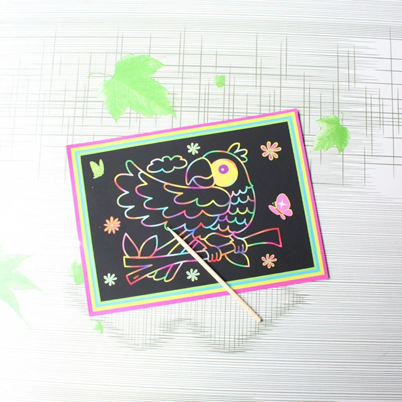 10 pcs 13x 9.8cm Scratch Art Paper Magic Painting Paper with Drawing Stick For Kids Toy Colorful Drawing Toys