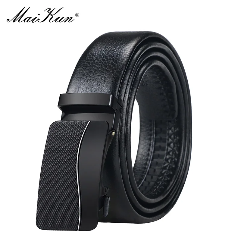 

Maikun Belts for Men Automatic Metal Geometric Pattern Buckle Male Belt Luxury Designer Brand Leather Belts