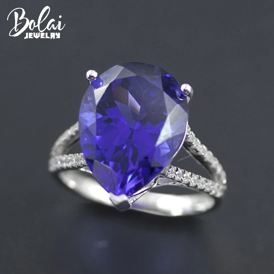 

Bolai luxury 10.7 ct tanzanite ring 925 sterling silver blue created gemstone fine jewelry for women wedding engagement birthday