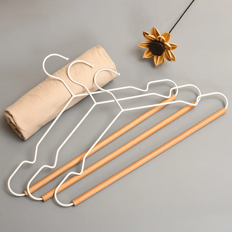 10 pcs/lot White Metal Clothes Hangers with Wooden Bar ins-style Nodic-style Hangers for Coat Garment Clothing Hanging Without M