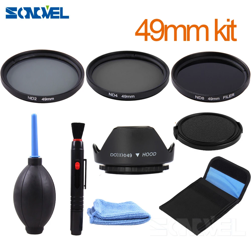 Jeu de lentilles de filtre de densité neutre ND2 ND4 ND8 49mm + pare-soleil 49mm pour objectif Sony A7S A7R A7SII A7RII A7 II A9 et FE 55mm f/1.8