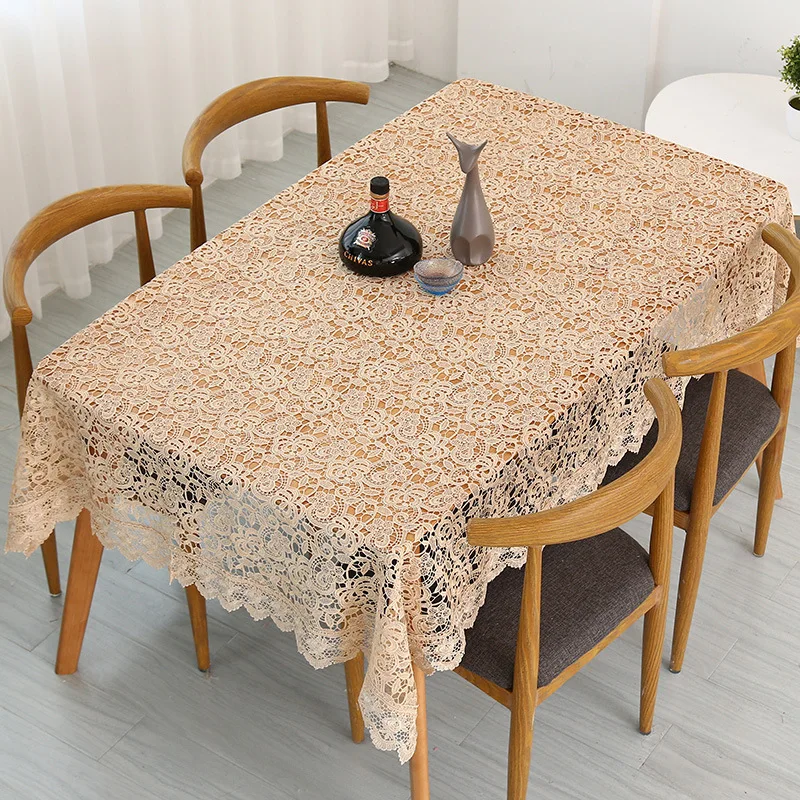 Full Hollow Embroidered Tablecloth Water Soluble Lace Hem European Style Cover Washable Table Cloth for Tea Table