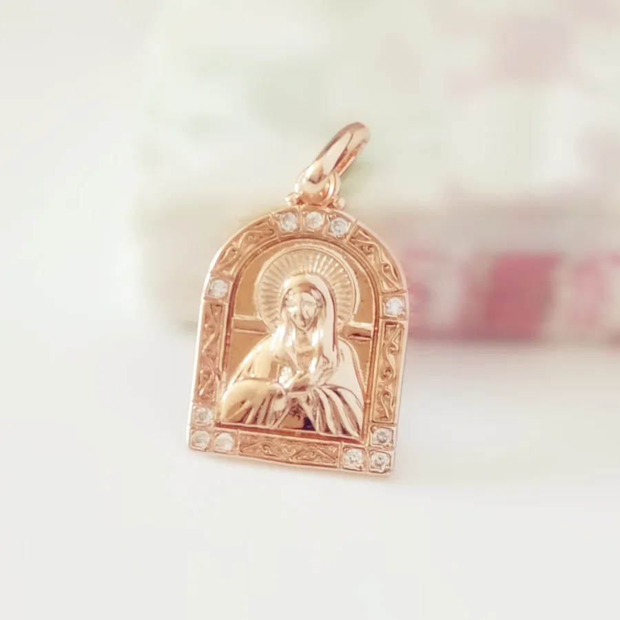 Christian New Fashion Religion Pendant Trendy 585 Gold Color Blessed Virgin Mary Pendant Necklace Women Gift