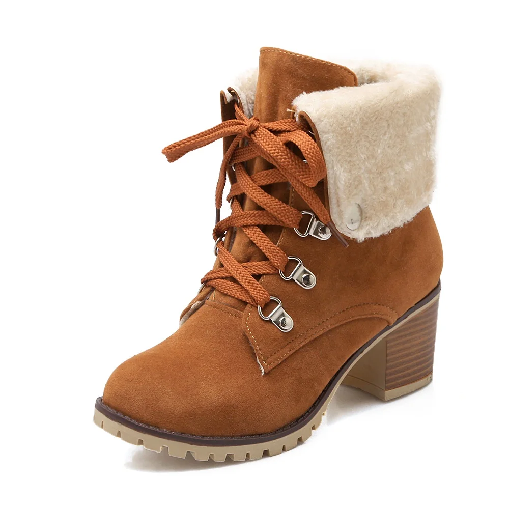 ASUMER Drop shipping 2021 New women boots square heel winter plush warm winter snow boots lace up pu leather ankle boots shoes