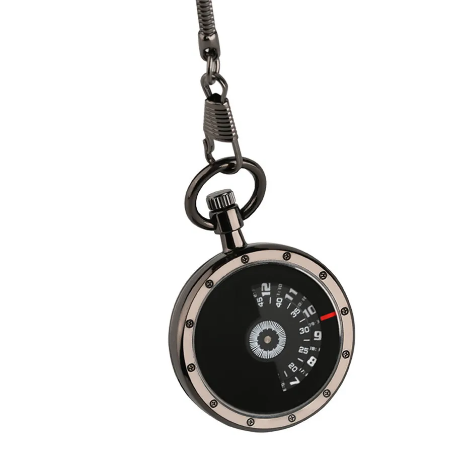 Black Minimalism Hollow Second Disk Serpentine Design Hollow Movement Quartz Pocket Watch Pendant Gift With Chain Pocket Watches