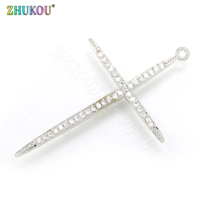 ZHUKOU 30x48mm Korean style Sweet Cross Small Pendant Metal Crystal Charms for Necklace and Earrings Jewelry Accessories VD409