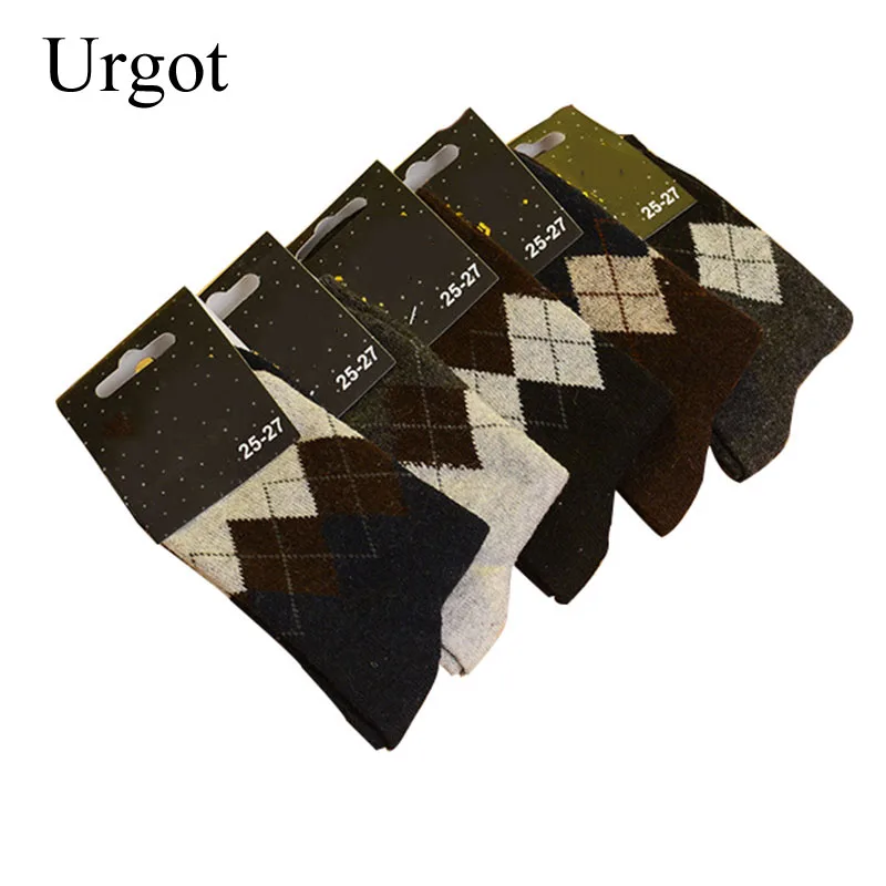 Urgot 5 Pairs Men\'s Wool Socks Winter Thicken Warm Terry Socks Male Business Casual Thermal Cotton Socks Men Comfort Calcetines