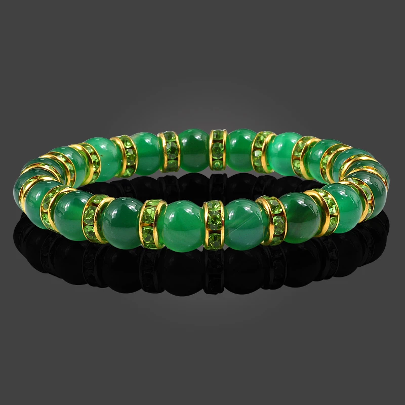 New Chrysoprase Yoga Bracelets Green Aventurine Beads Bracelets for Women Men Friendship Bangles Rhinestone Jewelry Friend Gift