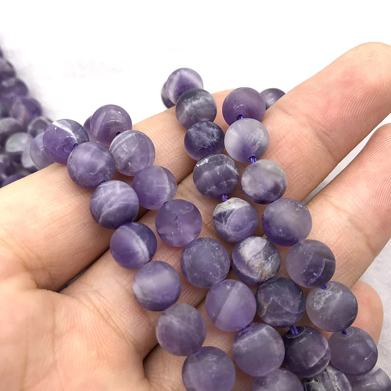 Natural crysta Stripe Amethysts Rock Crystal Beads Forst Dull Polish Matte Loose Round Beads 6 8 10 12 MM Fit DIY Jewelry Making