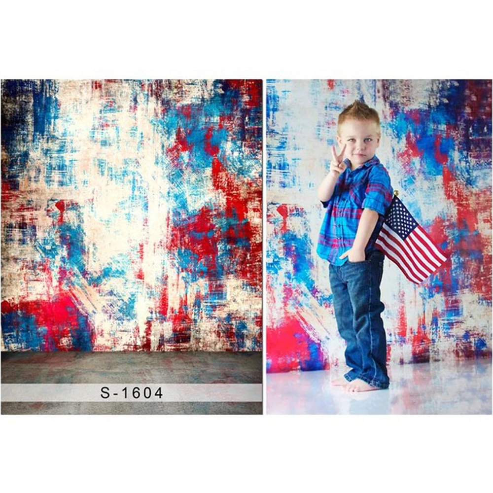 

Blue Red Painted Wall Boy Photography Backdrops Fourth of July Celebration Baby Kids Patriotic Backgrounds for Photo Studio