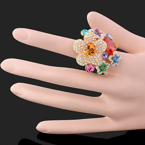 CHRAN Brand Jewelry Classic Enamel Flower Cubic Zirconia Rings Promotion Elegant Fashion Crystal Engagement Rings For Women