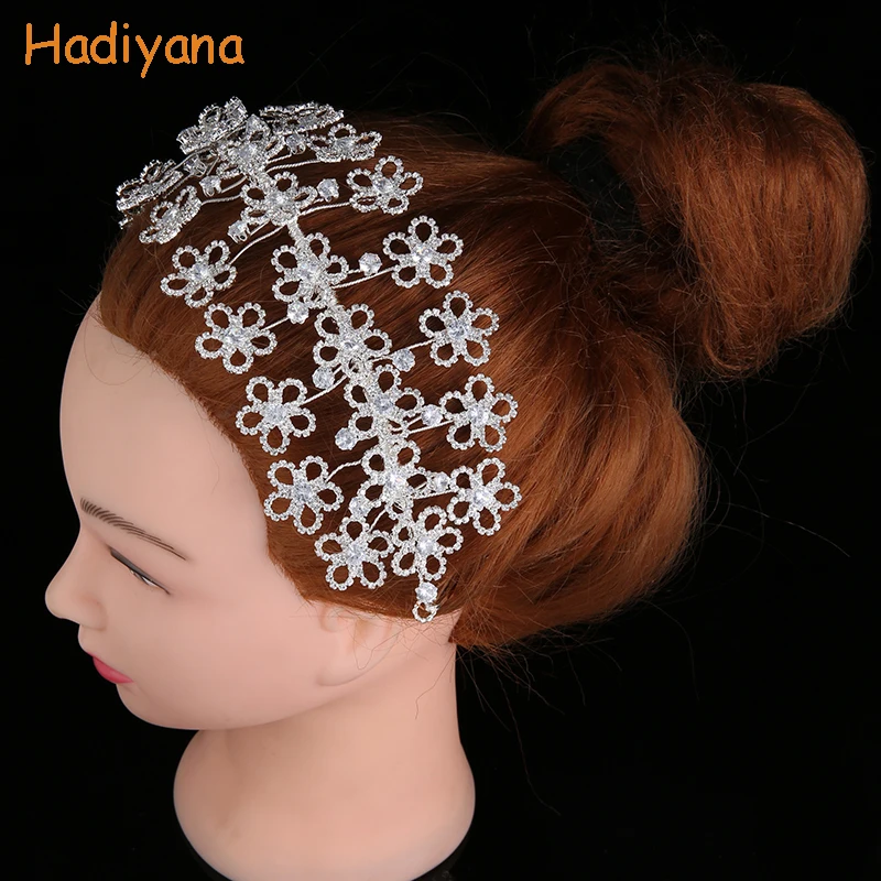 Crown And Tiaras Hadiyana New Simple Three Rows Flowers Designed With Shiny Zircon Female Party BC4718 Tocado suave