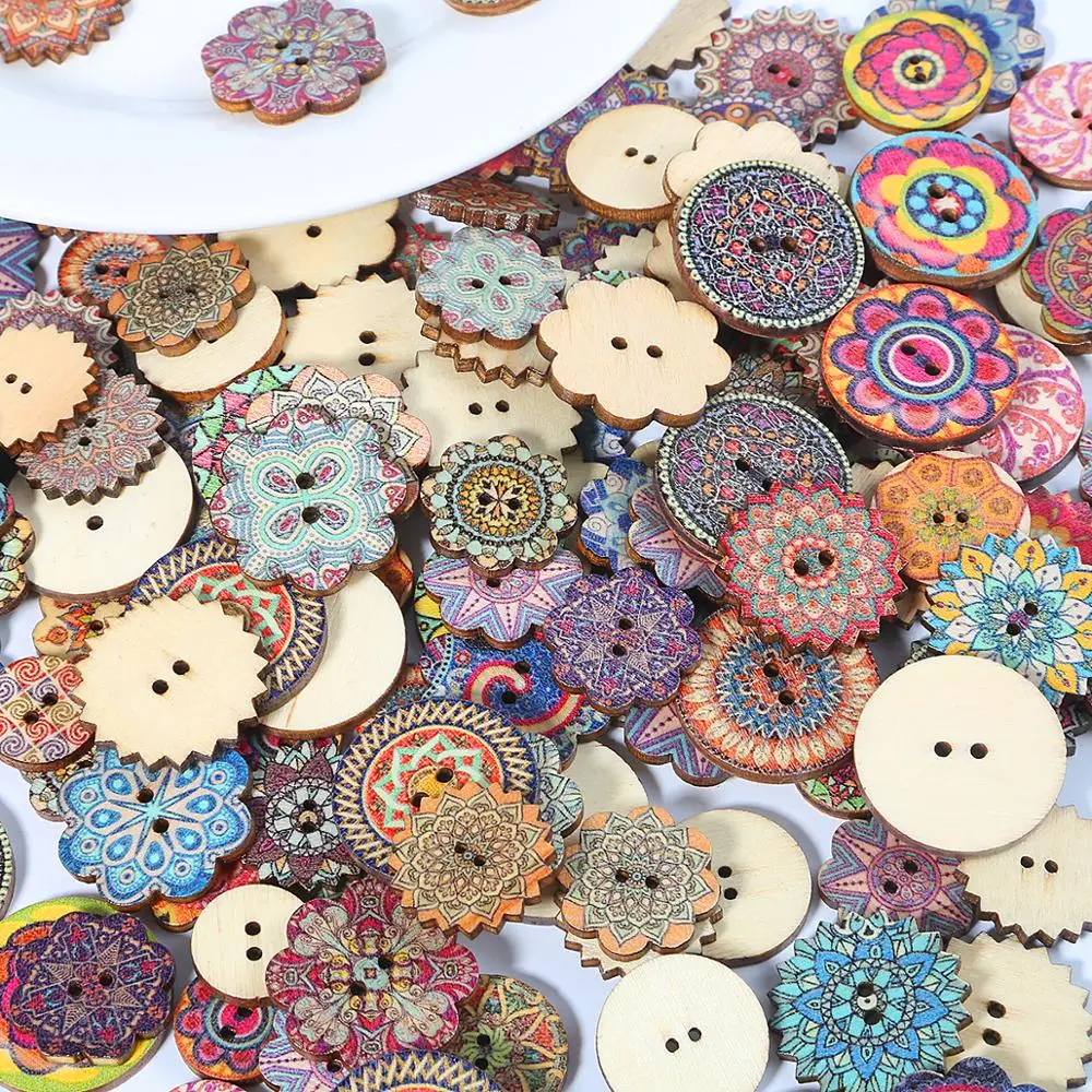 50pc 15/20/25mm Natural Wooden Bohemian Style Handmade Buttons Round Spiral Sewing Buttons Scrapbooking Sewing Accessories