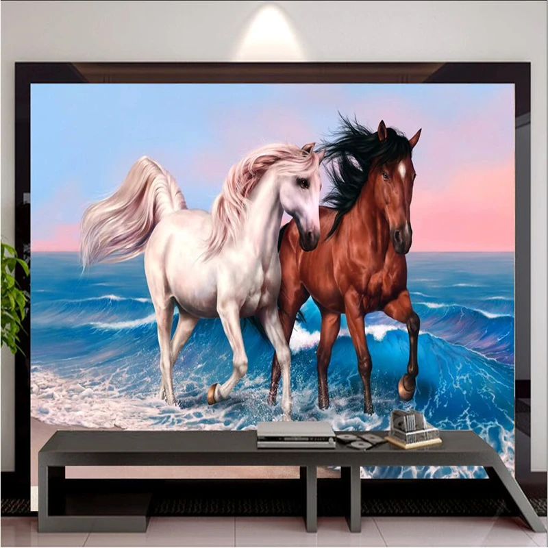 beibehang  Wallpaper Mural Wall Sticker Run Horse Group Oil Painting Background Wall papel de parede wallpaper for walls 3 d