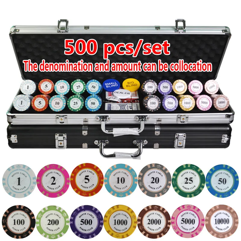 100-500PCS/SET Poker Chips Sets, Poker Chips Colorful Clay Crown Casino Chips Texas Hold'em Poker Sets With Aluminum suitcase