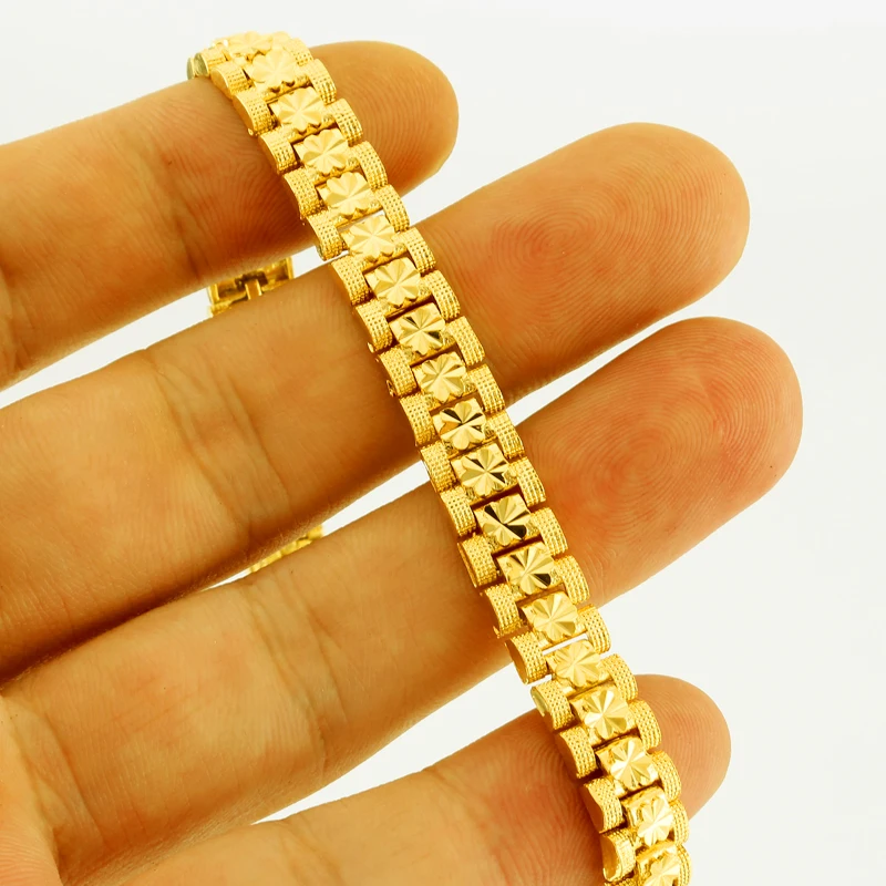 Gold Color Mens Flower Bracelets Bangles Wholesale Trendy New Bracelet Men Jewelry 0.9cm 19CM  African Jewelry