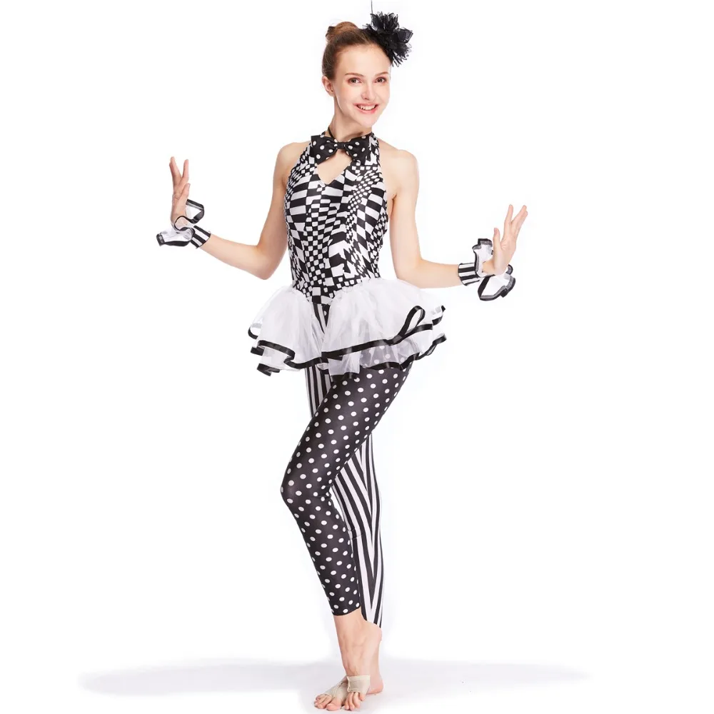 MiDee Charactor Dance Costume Performance Dancewear Black-and-white Print Dance Bodysuit Unitard Hip Hop Outfits