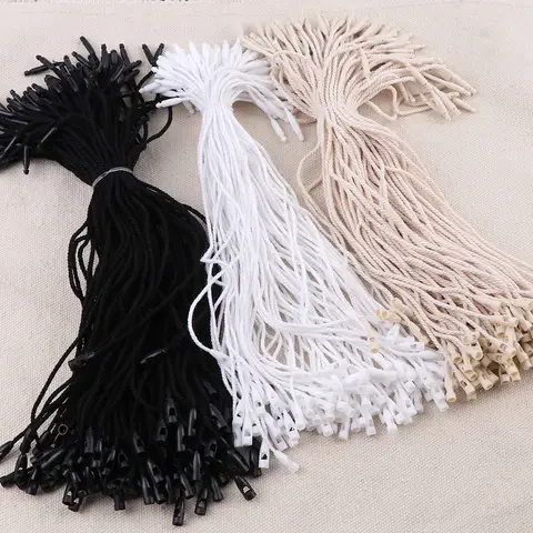 Bilashmart 100PCS /lot Plastic Tag Black Hang Tag Polyester Rope String Snap Lock Pin Loop Tie Fasteners