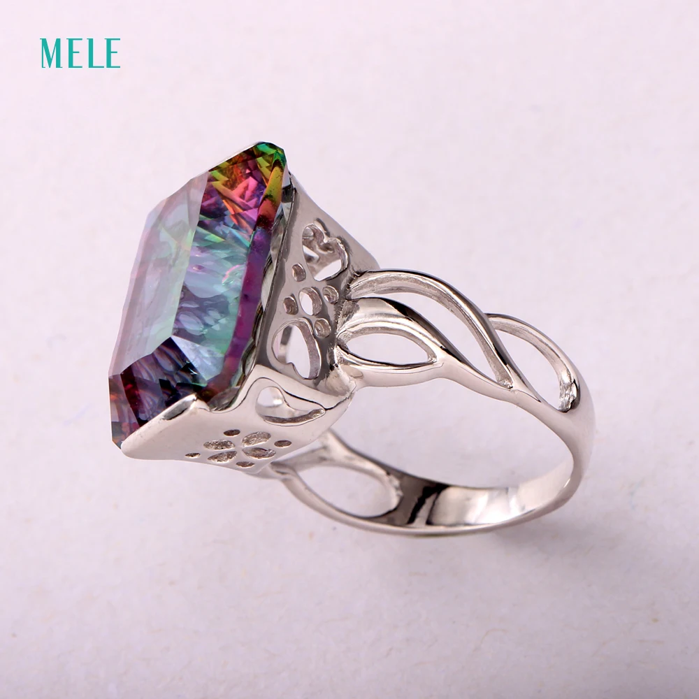 rainbow mystic quarts ring 925 silver ring, square 13mm*18mm, wedding jewelry mystic ring