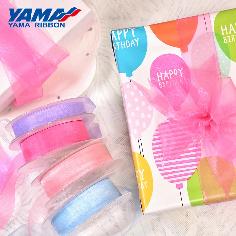 YAMA Sheer Organza Silk Ribbon 200yards/roll 22 25 32 38 mm Black White Red Blue Purple Solid Color for Wedding Gift Packing