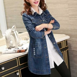 New Spring Winter Women Fashion Denim Jacket Turn Down Collar Korean Style Casual Loose Tops Female Clothing Jeans Overalls 5XL