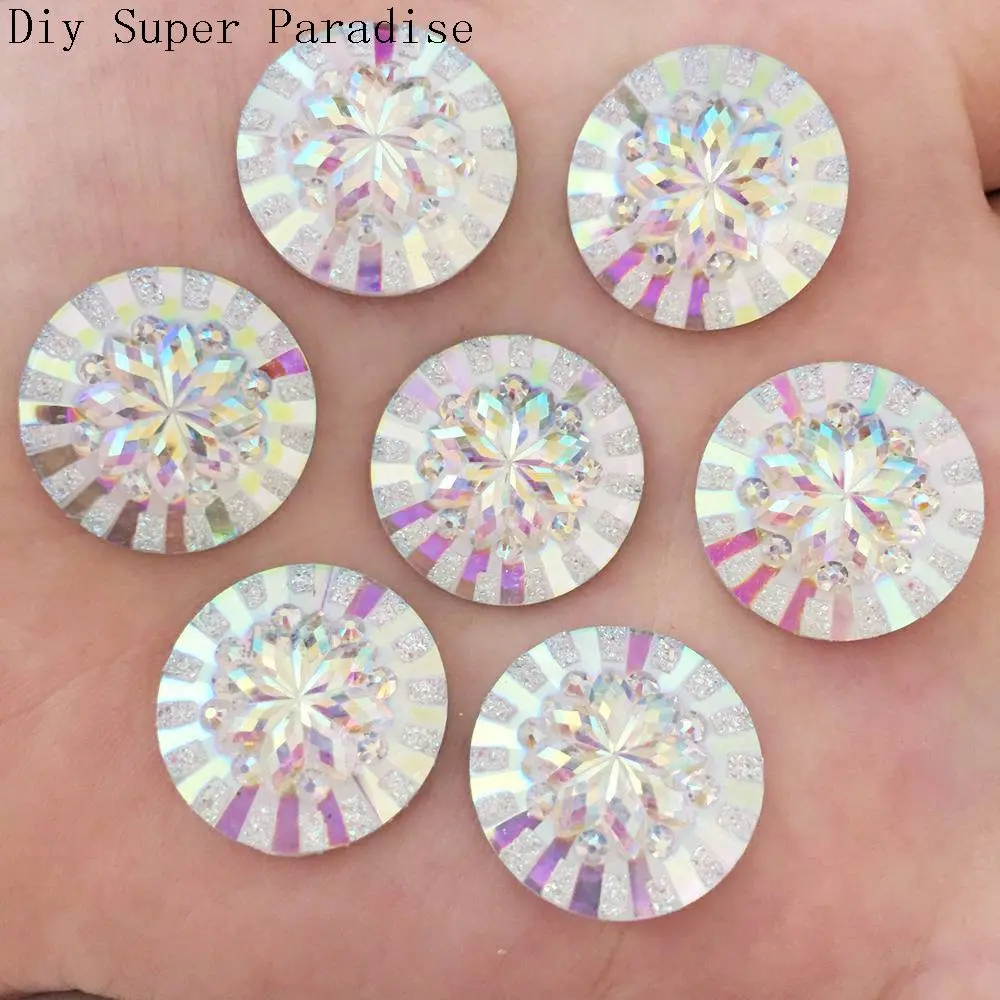 Nowy 10 sztuk 20mm AB żywica okrągły Flatback 3D kwiat Rhinestone guziki ślubne DIY K66