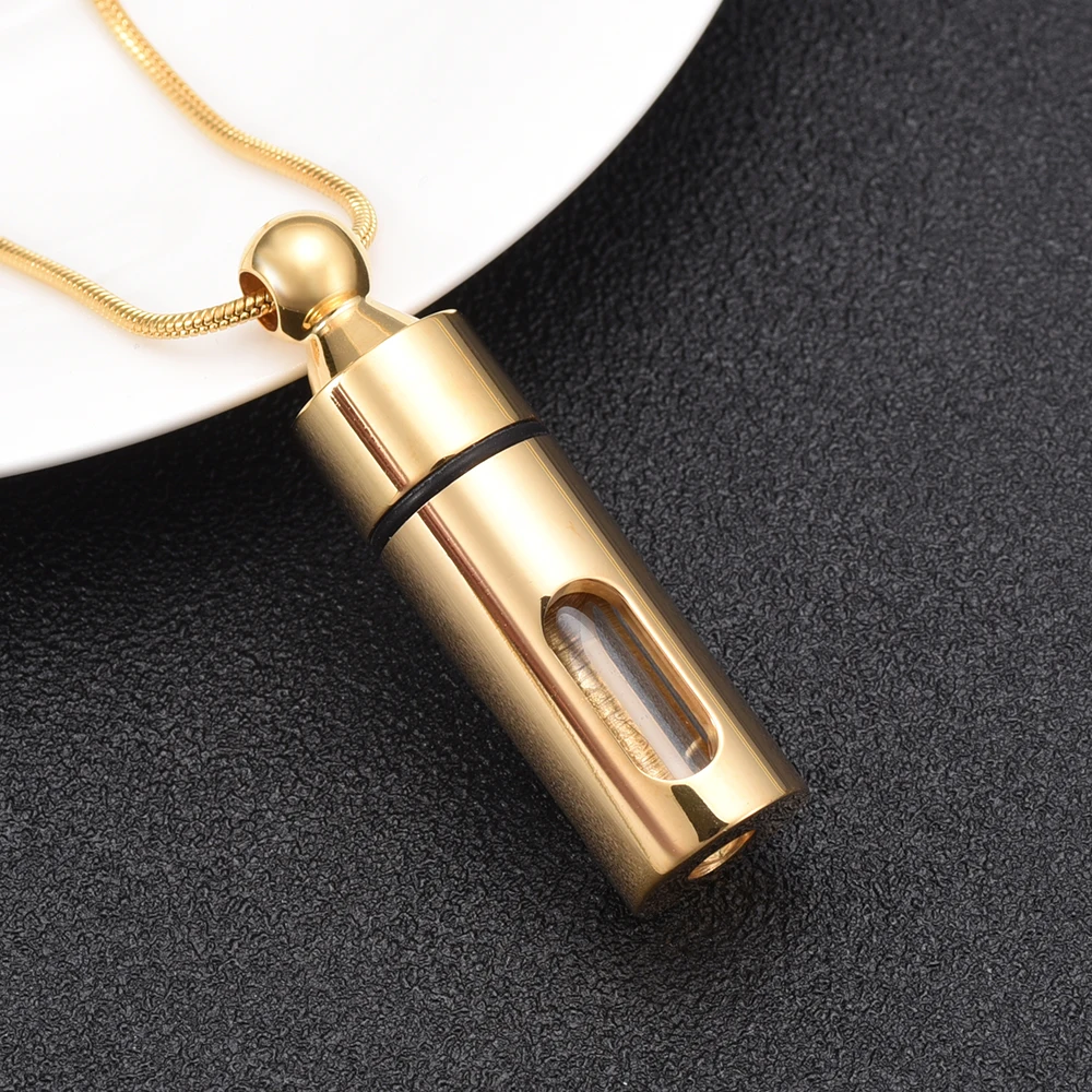 

Gold, Rose Gold, Black Glass Cremation Memorial Funeral Locket Cylinder Necklace Urn Pendant Ash Urn Jewelry