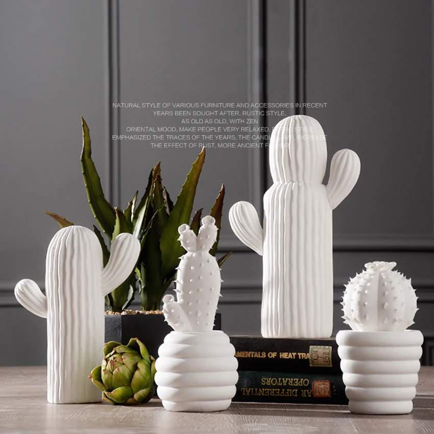 

Modern Ceramic Carving Cactus for Home Decoration, Crafts, Handicraft, Plant Figurines, Miniatures, Creative Wedding Gifts