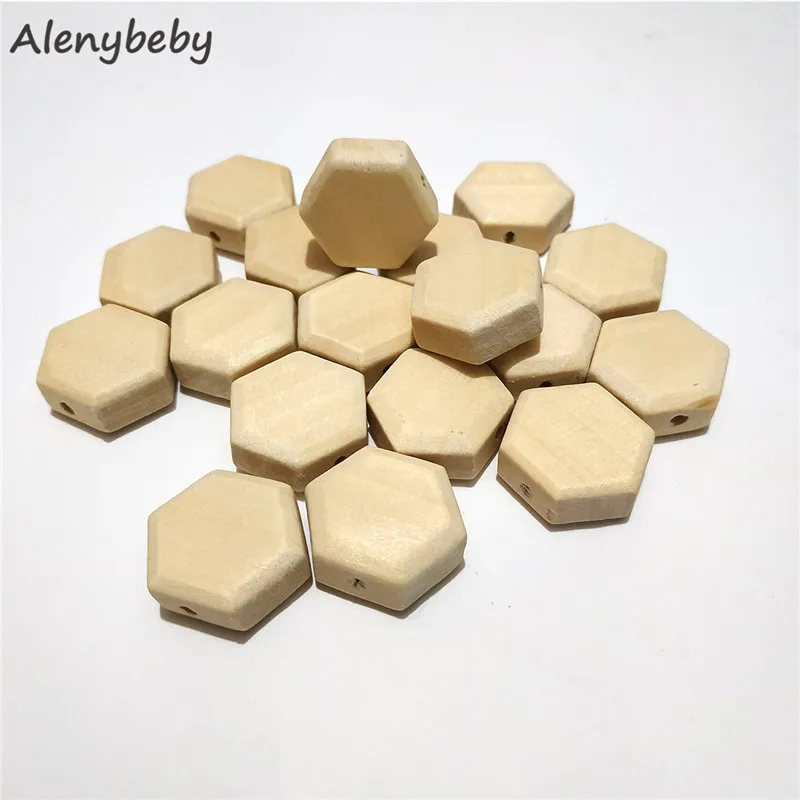 Wood Hexagon Beads Teether Unfinished Solid Wood Beads For Jewelry Necklace Creations DIY Craft and Building Projects