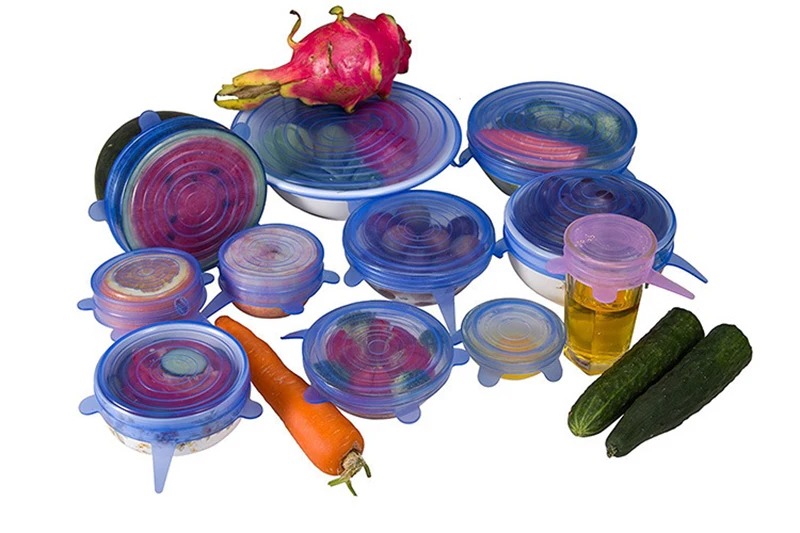 6pcs/set Reusable silicon stretch lids universal lid Silicone food wrap bowl pot lid silicone cover pan cooking Kitchen Stoppers
