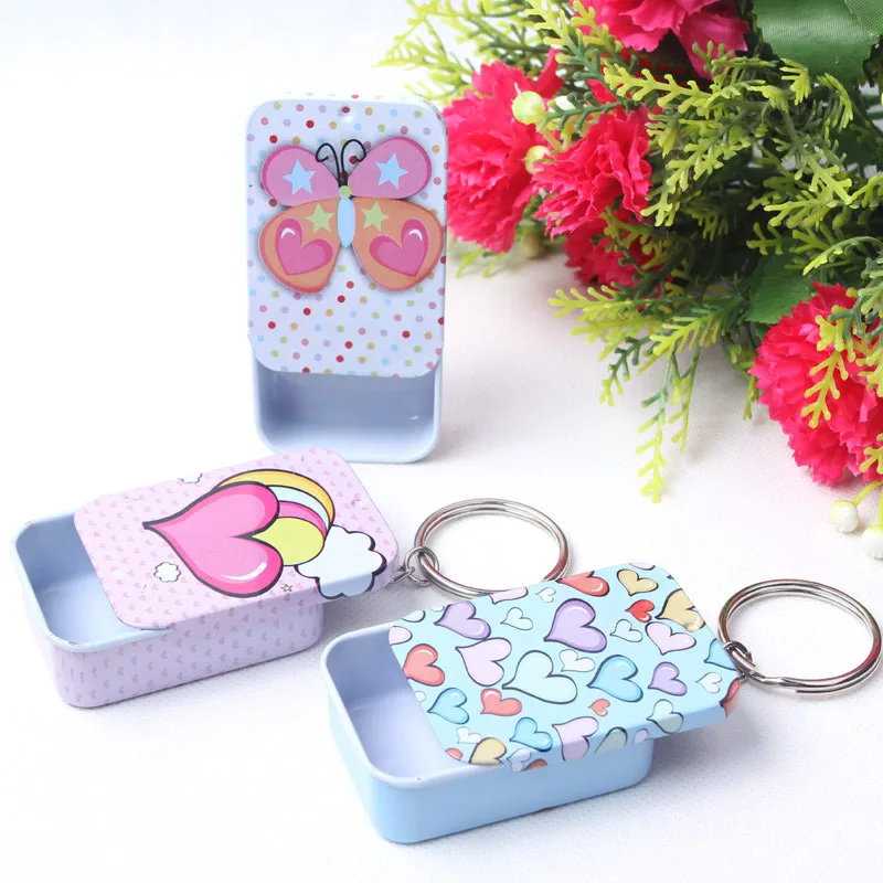 Fashionable Square Shaped Iron Tin Storage Box Trinket Candy Jewelry Box Pill Box Office Supplies Clip Holder With Key Chain