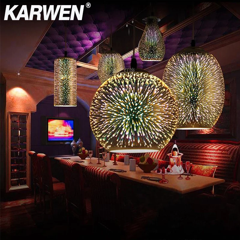 KARWEN Modern 3D Colorful Pendant Lights Nordic Starry Industrial Hanging Lamp E27 LED For Kitchen Restaurant Living Room