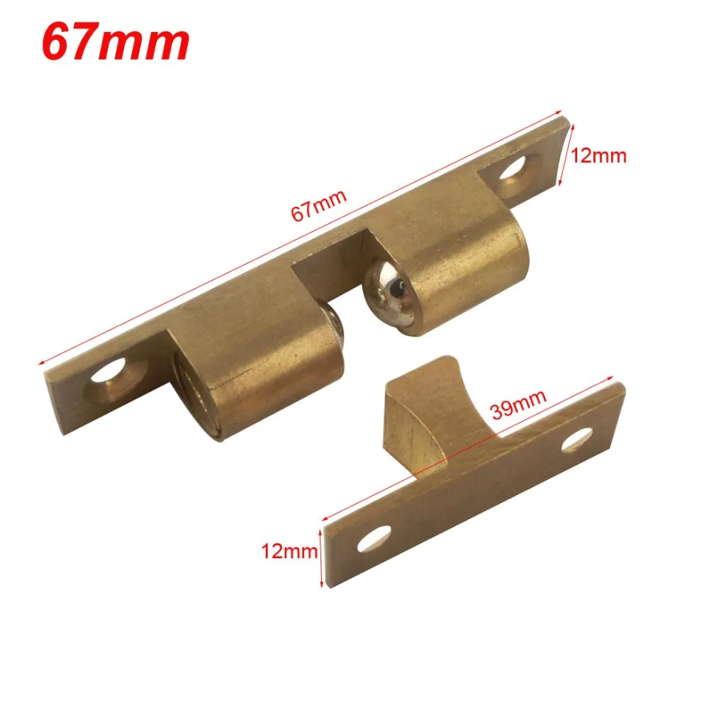 2pcs Door Holder Catches 67mm Length Brass Door Stopper Golden Double Ball Latch for Cabinet Cupboard Closet Door